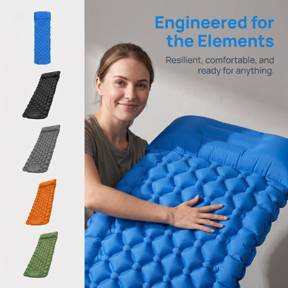 Inflatable Camping Sleeping Pad Pillow - Nadmuchiwana mata kempingowa składana ultralekka, samopompująca