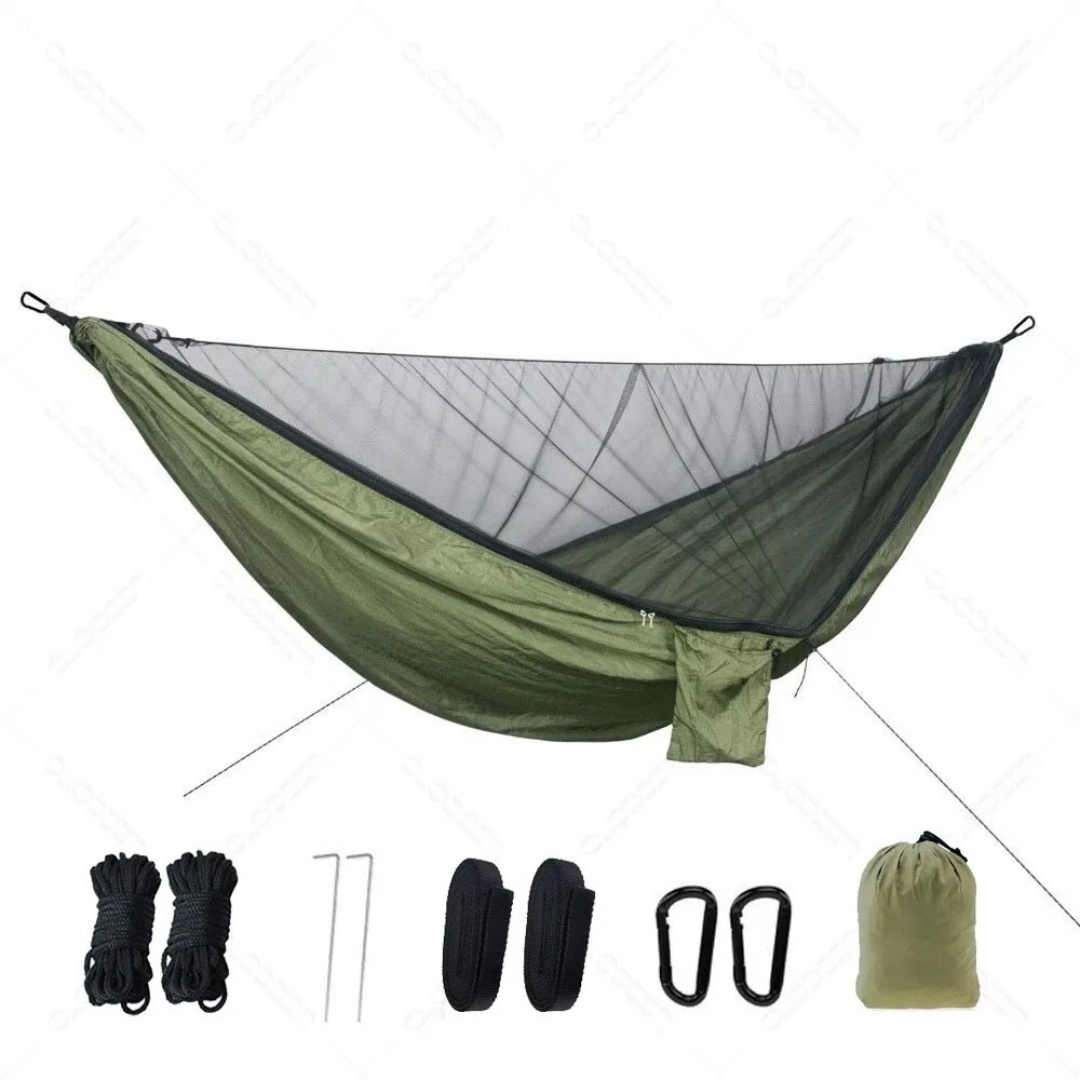 Double Hammock Portable Parachute Nylon - Przenośny Hamak Podwójny z Moskitierą, Szybkie