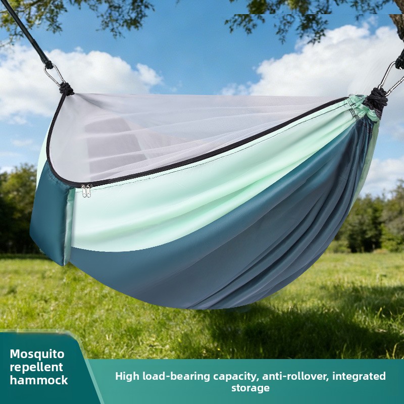 Double Hammock Portable Parachute Nylon - Przenośny dwukolorowy hamak przeciw komarom do