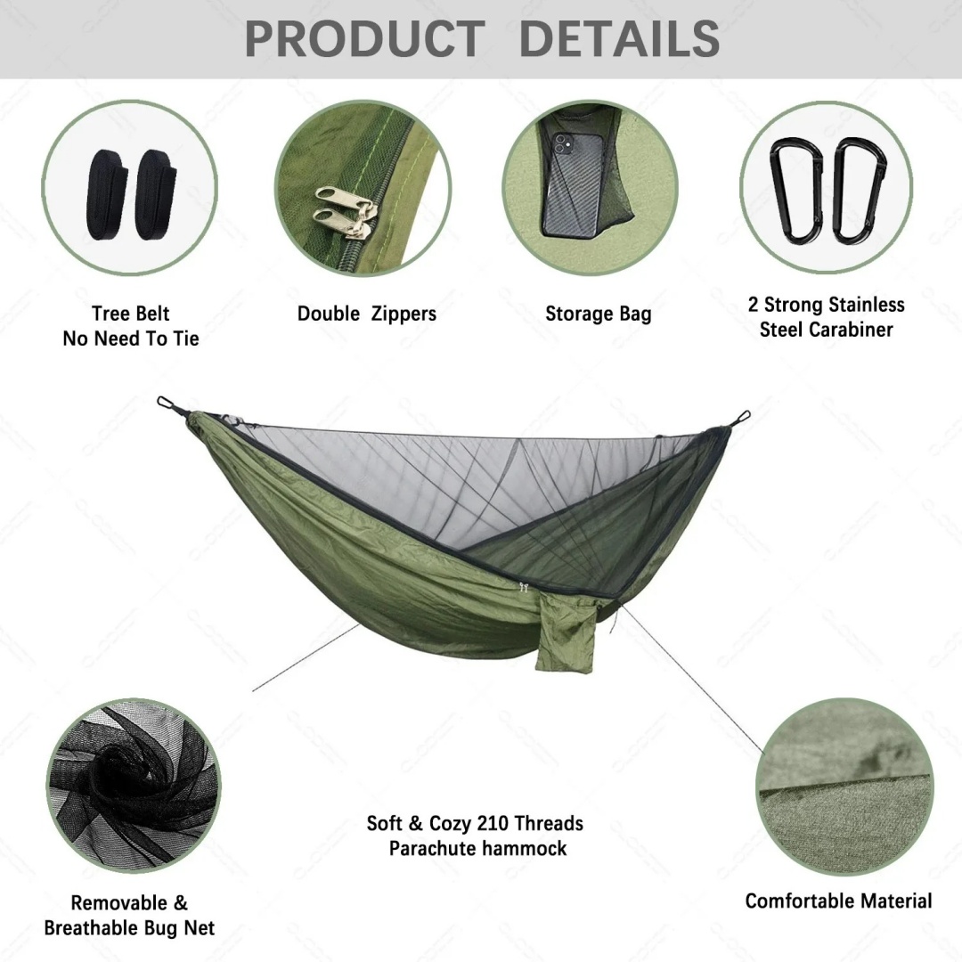 Hamak podwójny z moskitierą, s – Double Hammock Portable Parachute Nylon recenzja i cena