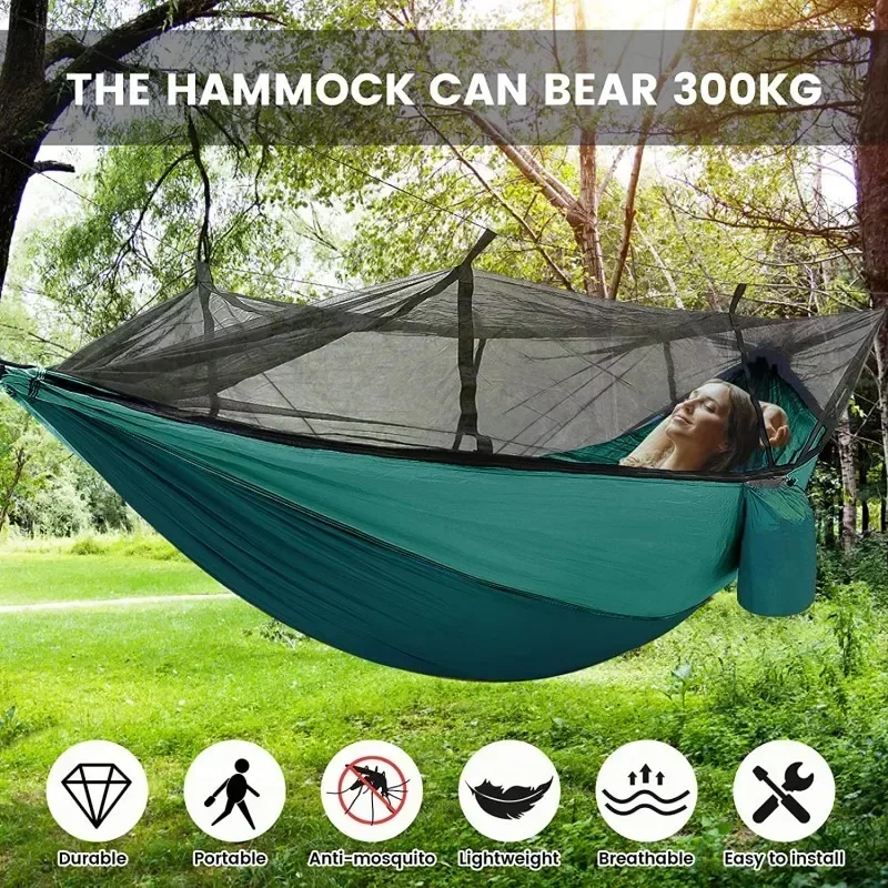 Hamak kempingowy z siatką, lek – Double Hammock Portable Parachute Nylon recenzja i cena