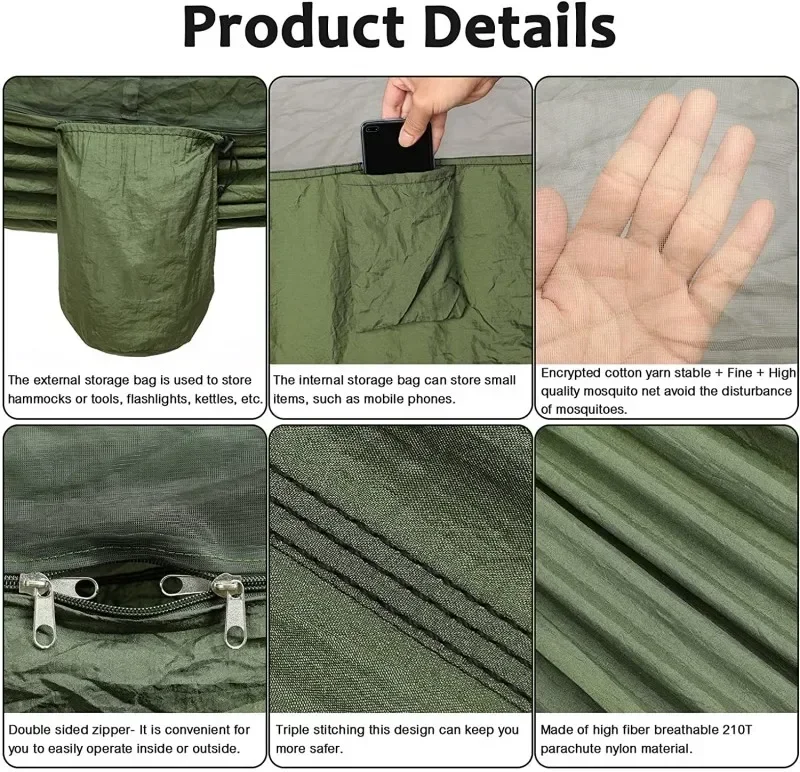 Hamak kempingowy z siatką, lek – Double Hammock Portable Parachute Nylon recenzja i cena