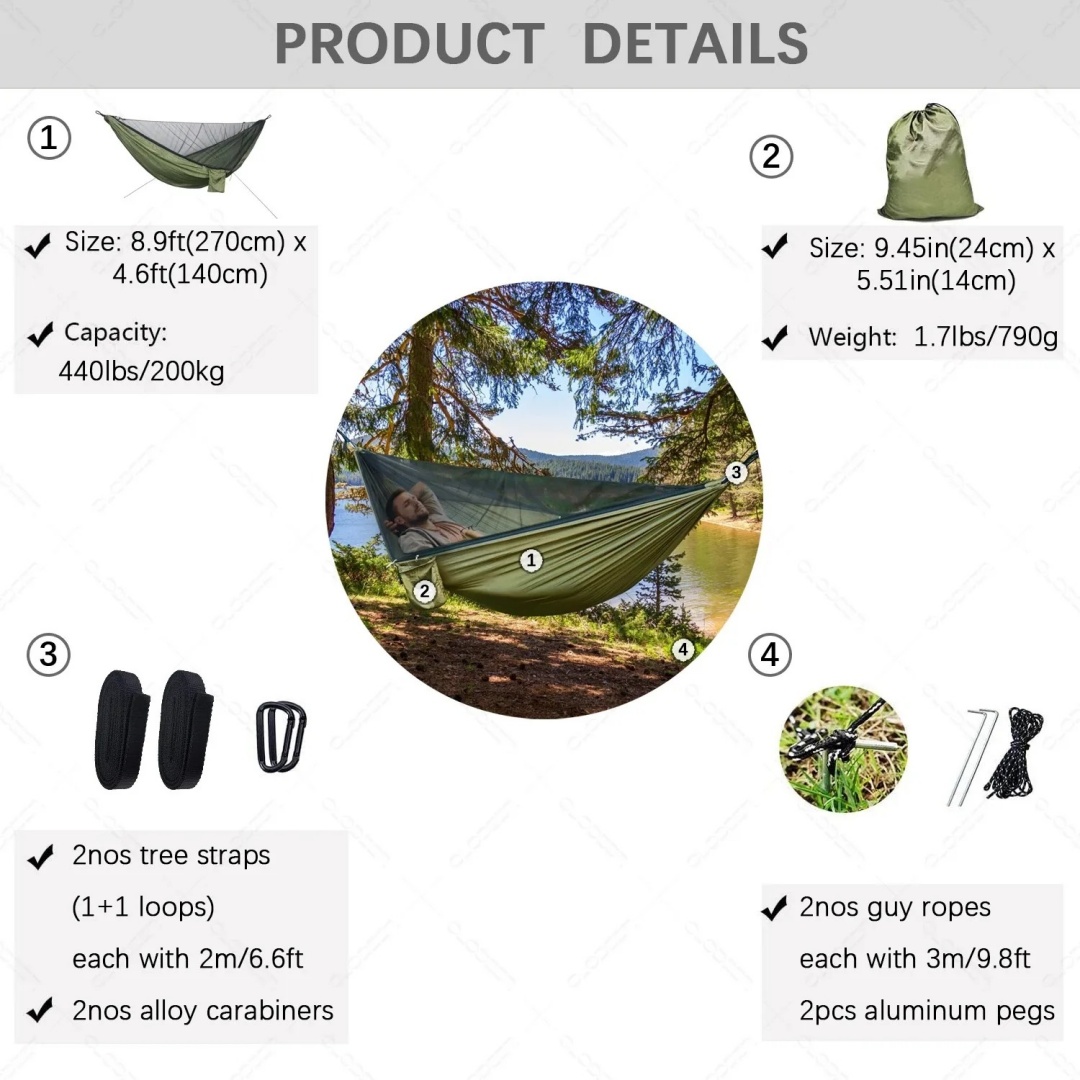 Przenośny Hamak Podwójny z Mos – Double Hammock Portable Parachute Nylon recenzja i cena